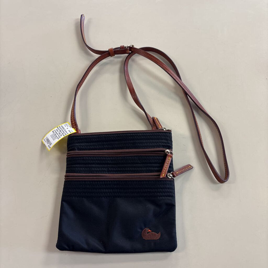 Dooney and Bourke Black/ Brown Nylon Triple Zip Crossbody Purse
