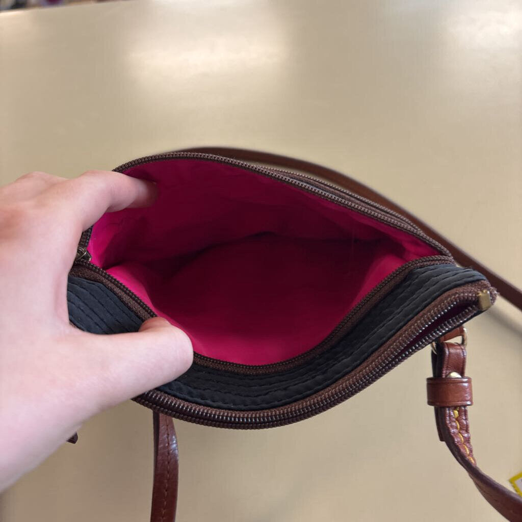 Dooney and Bourke Black/ Brown Nylon Triple Zip Crossbody Purse