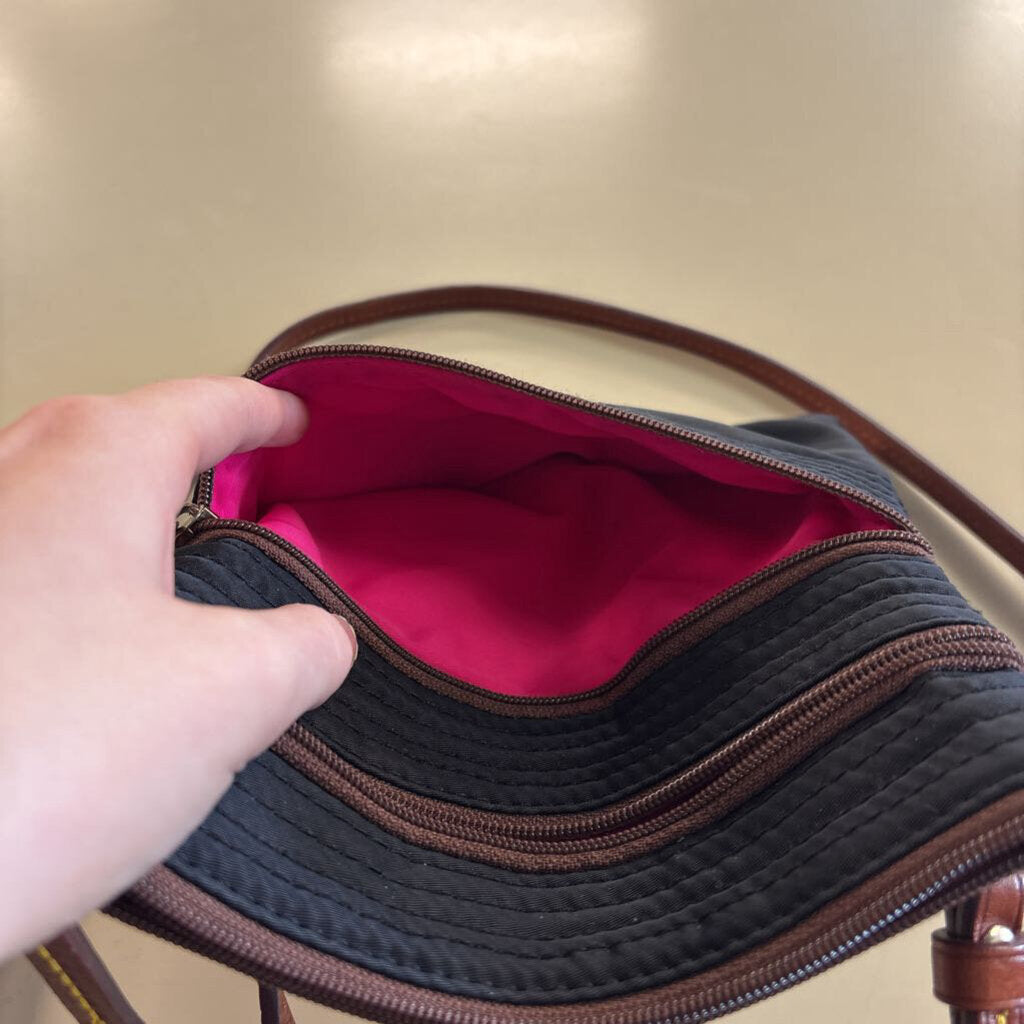 Dooney and Bourke Black/ Brown Nylon Triple Zip Crossbody Purse