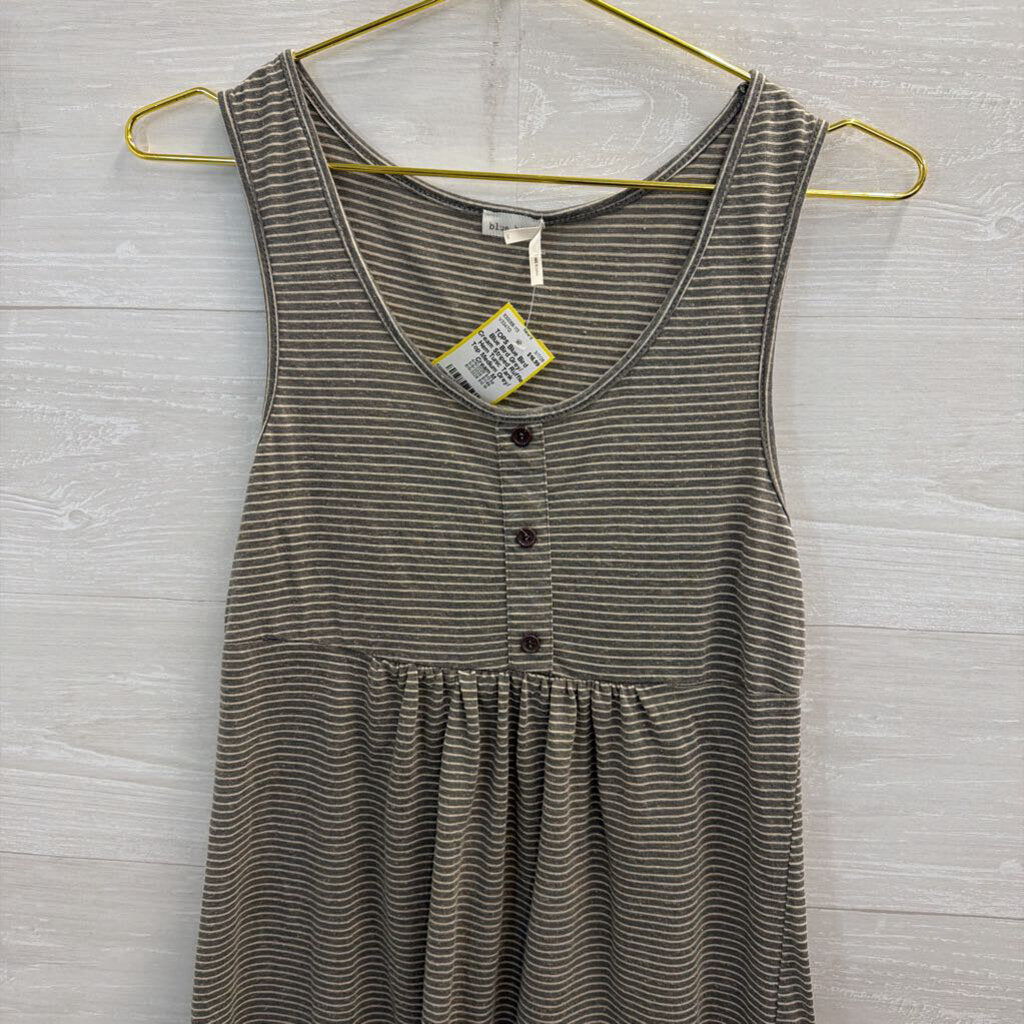 Blue Bird Grey/ Cream Striped Ruffle Hem Tunic Tank Top Medium