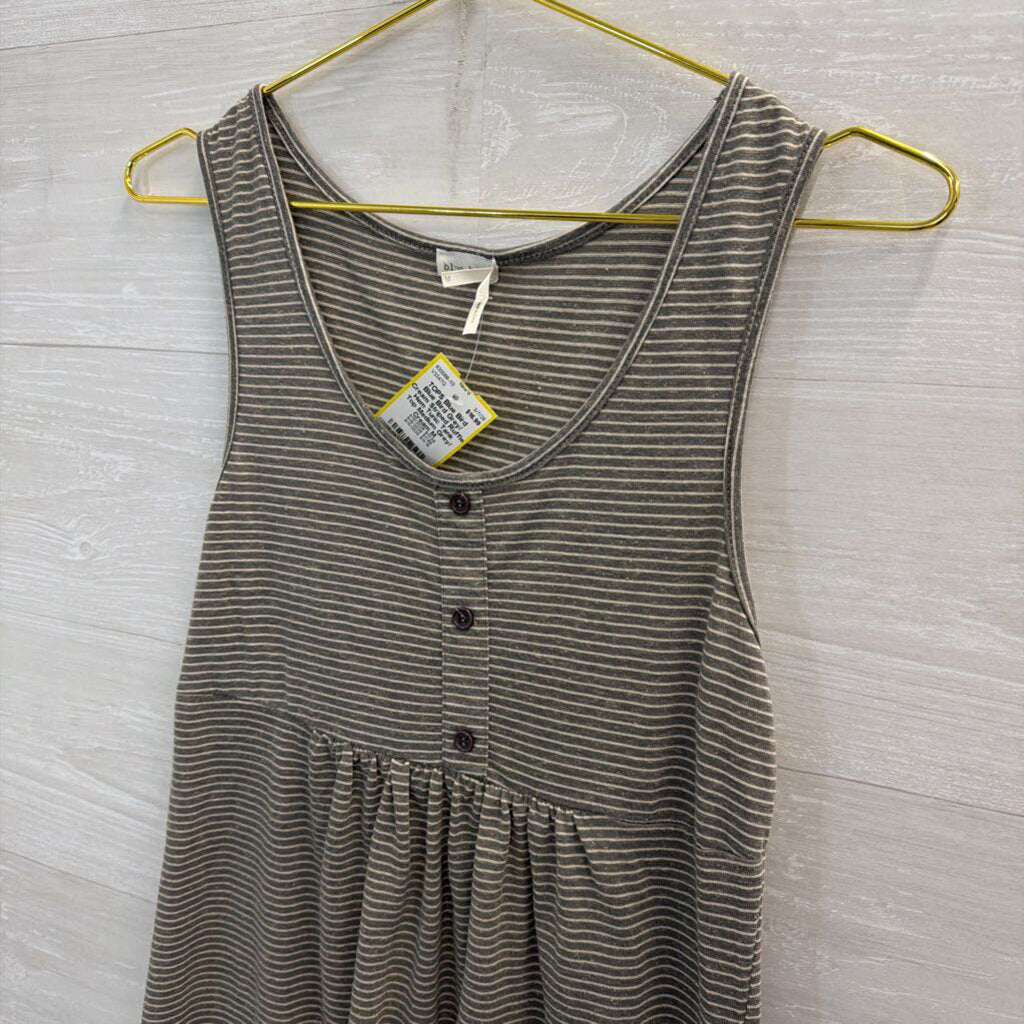 Blue Bird Grey/ Cream Striped Ruffle Hem Tunic Tank Top Medium