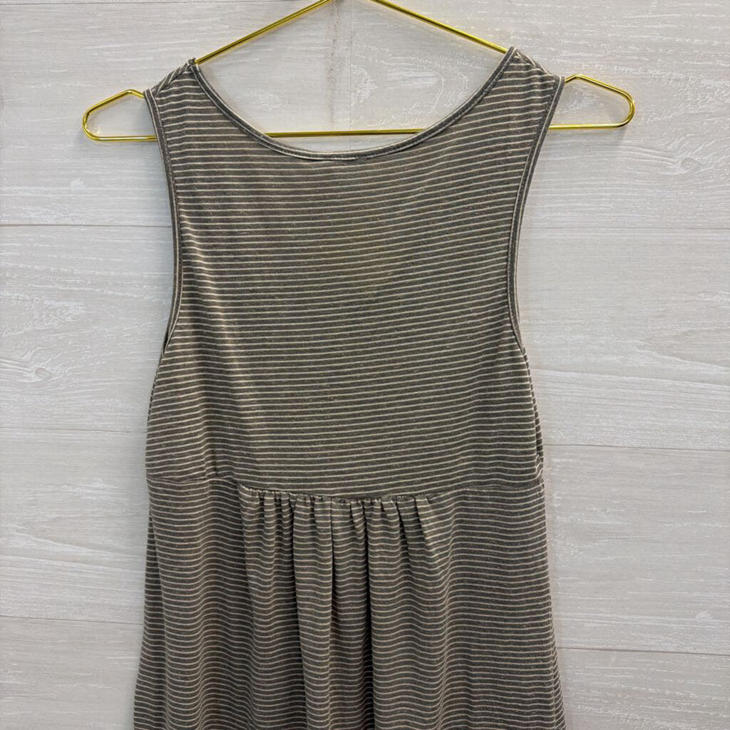 Blue Bird Grey/ Cream Striped Ruffle Hem Tunic Tank Top Medium