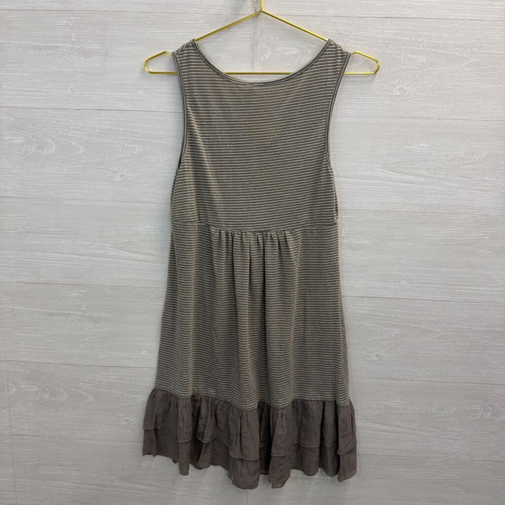 Blue Bird Grey/ Cream Striped Ruffle Hem Tunic Tank Top Medium