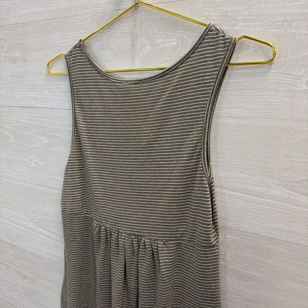 Blue Bird Grey/ Cream Striped Ruffle Hem Tunic Tank Top Medium