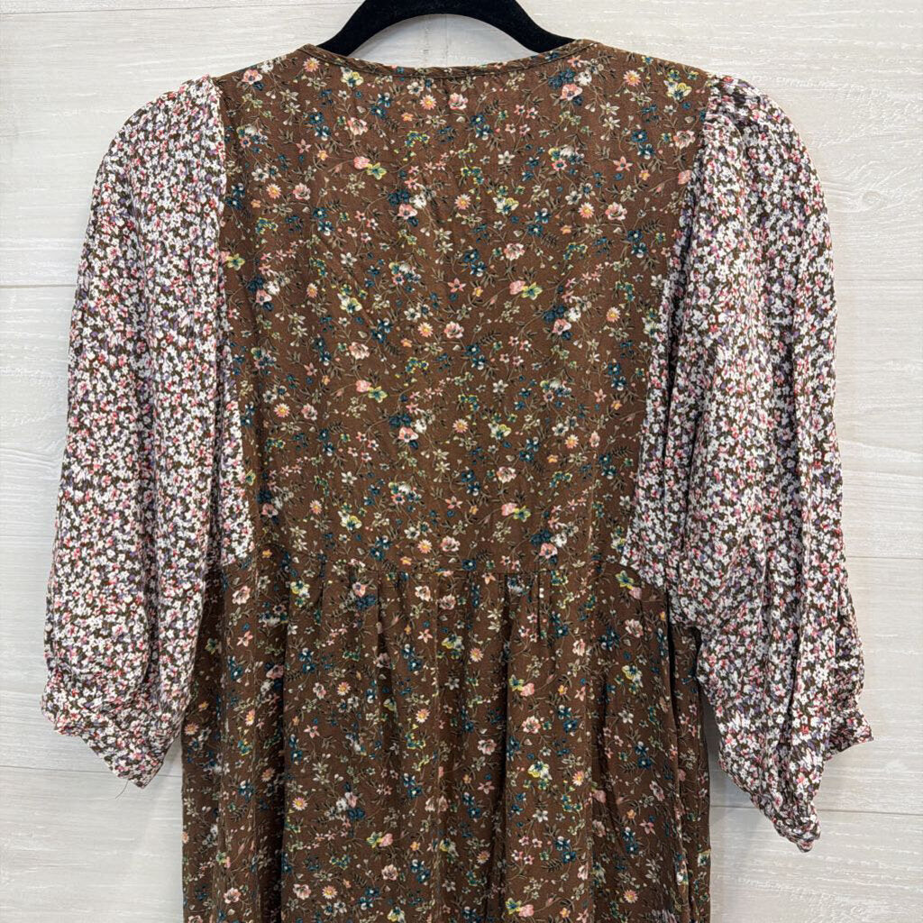 Umgee Brown/ Multi Print Long Sleeve Tunic Top Small