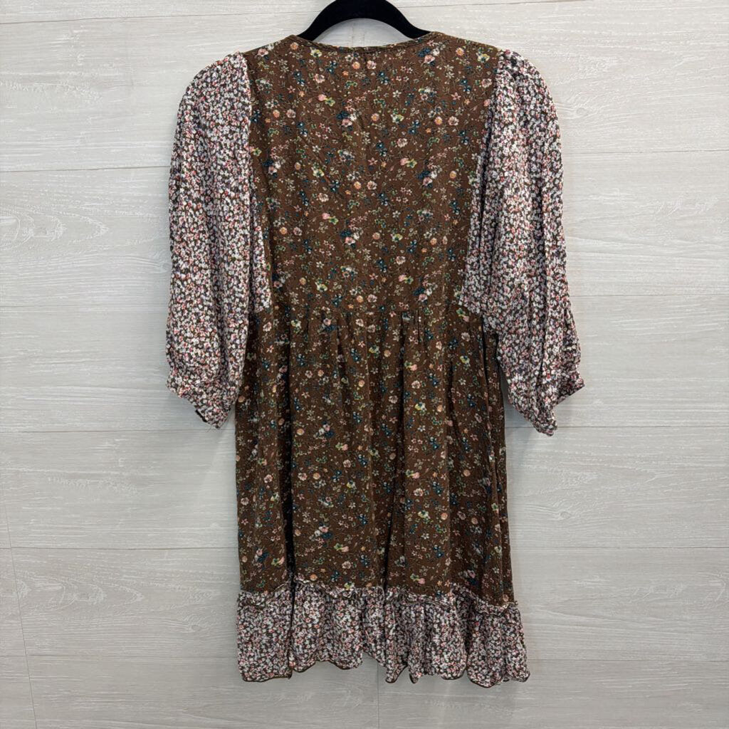 Umgee Brown/ Multi Print Long Sleeve Tunic Top Small