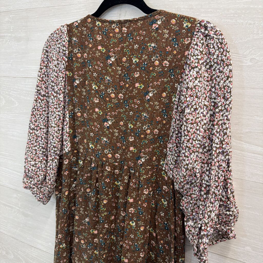Umgee Brown/ Multi Print Long Sleeve Tunic Top Small