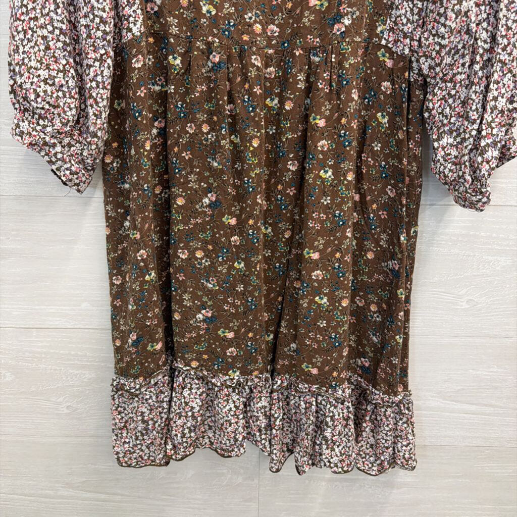 Umgee Brown/ Multi Print Long Sleeve Tunic Top Small