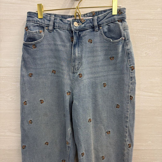 Tinseltown Light Wash Embroidered Butterfly Wide Leg Jeans 7