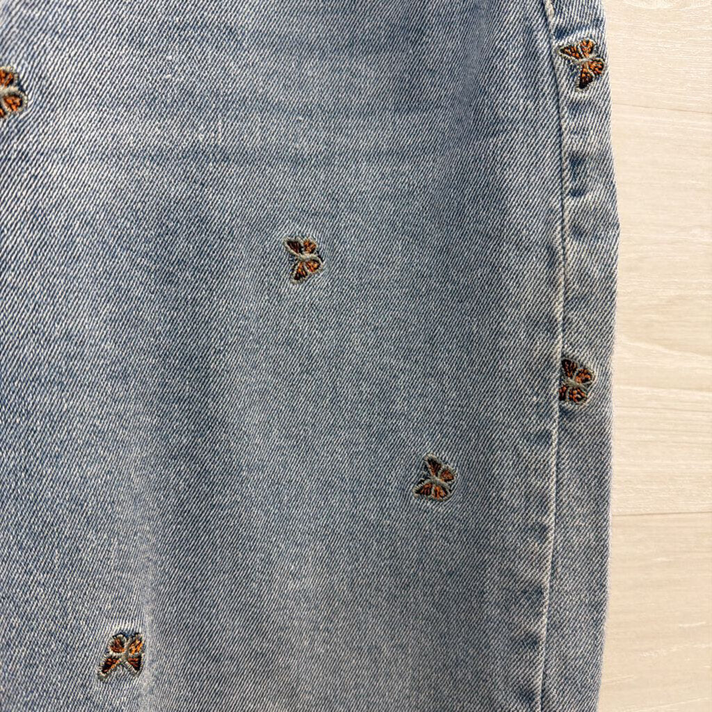 Tinseltown Light Wash Embroidered Butterfly Wide Leg Jeans 7