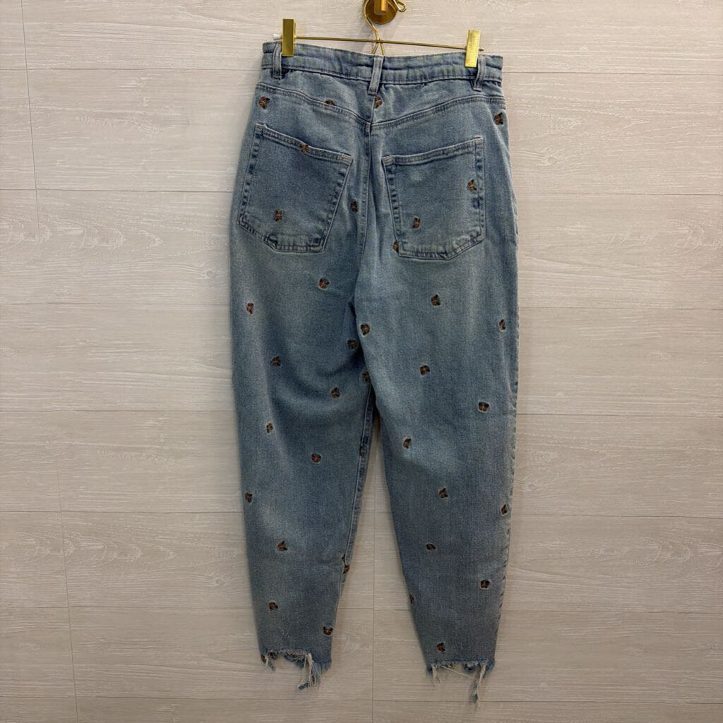 Tinseltown Light Wash Embroidered Butterfly Wide Leg Jeans 7