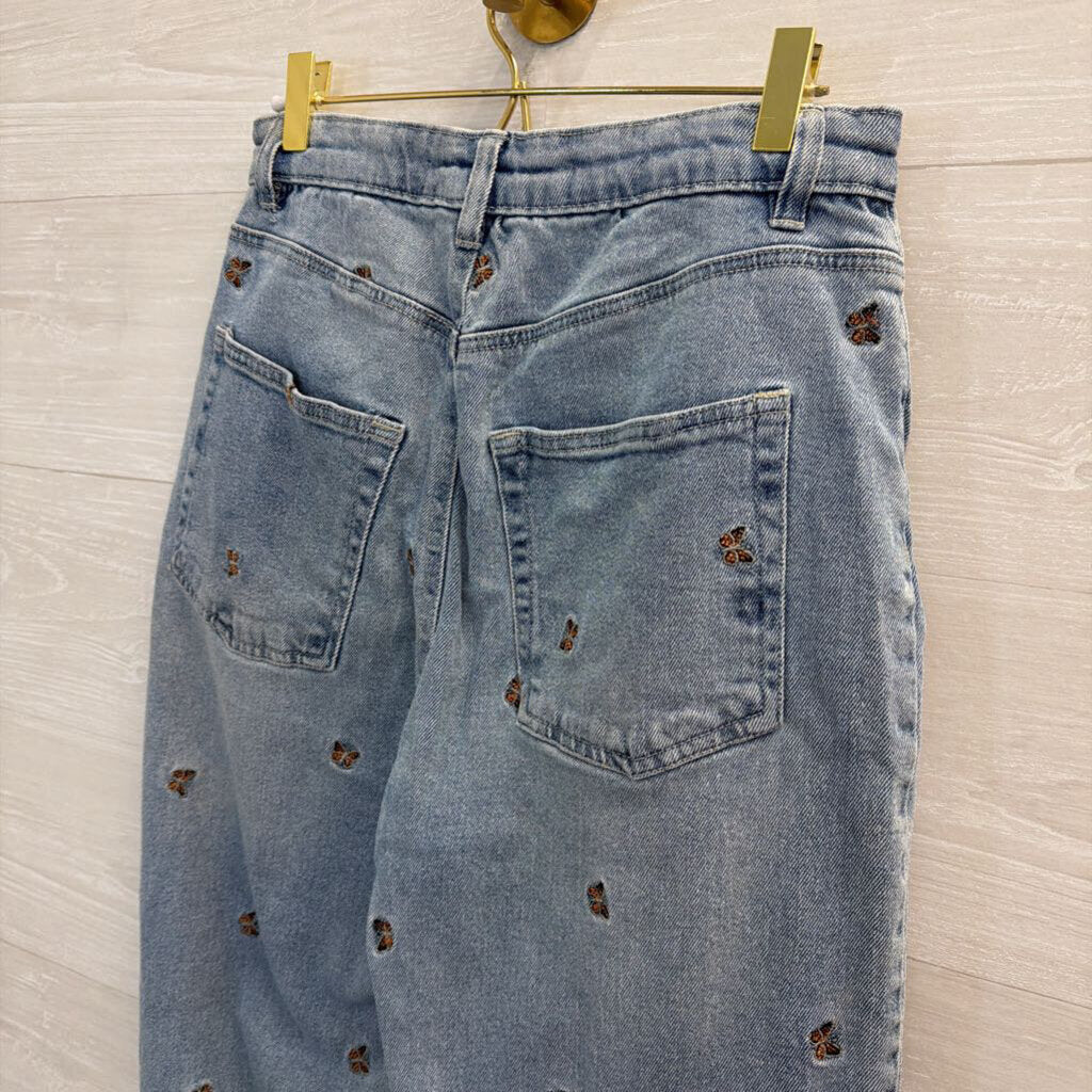 Tinseltown Light Wash Embroidered Butterfly Wide Leg Jeans 7