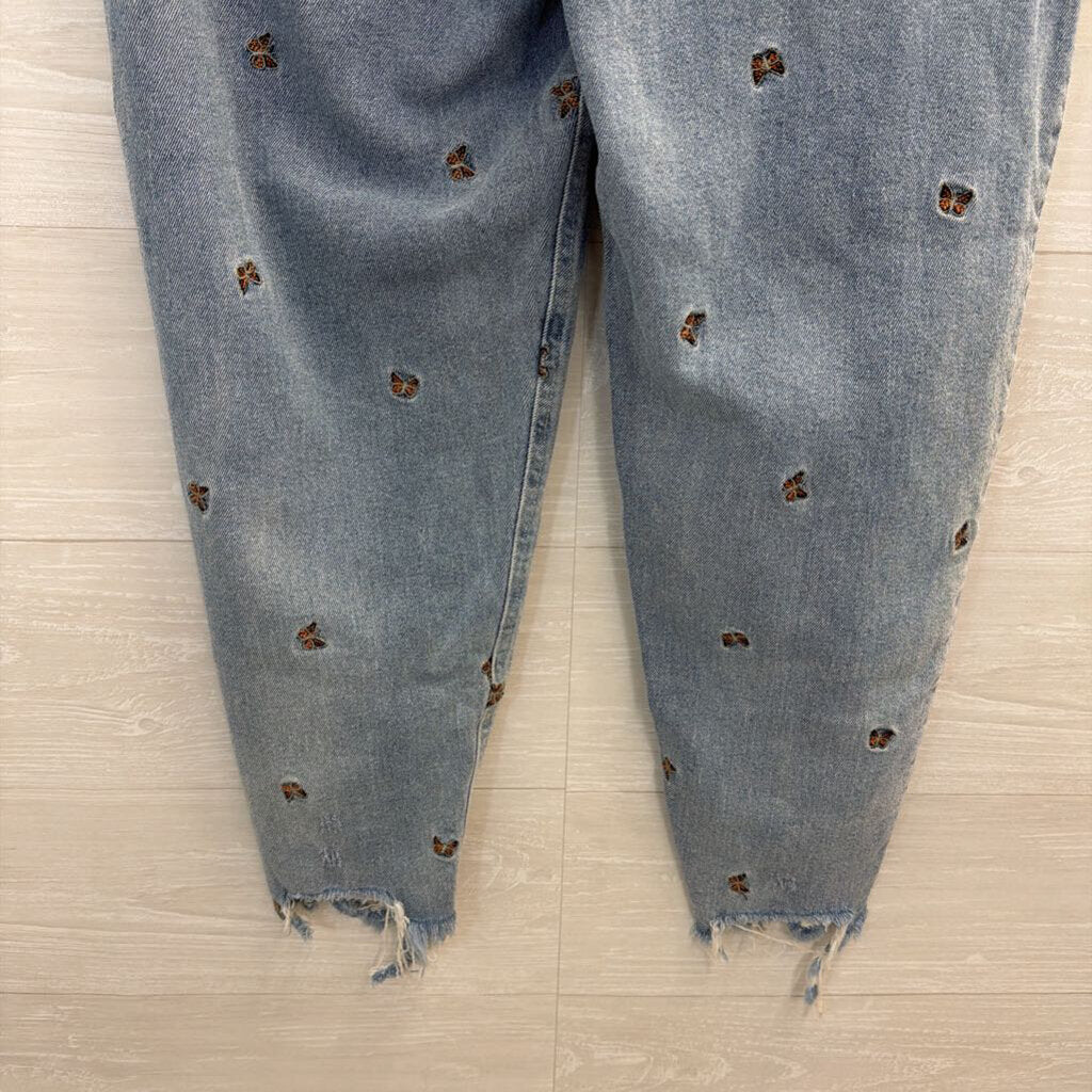 Tinseltown Light Wash Embroidered Butterfly Wide Leg Jeans 7
