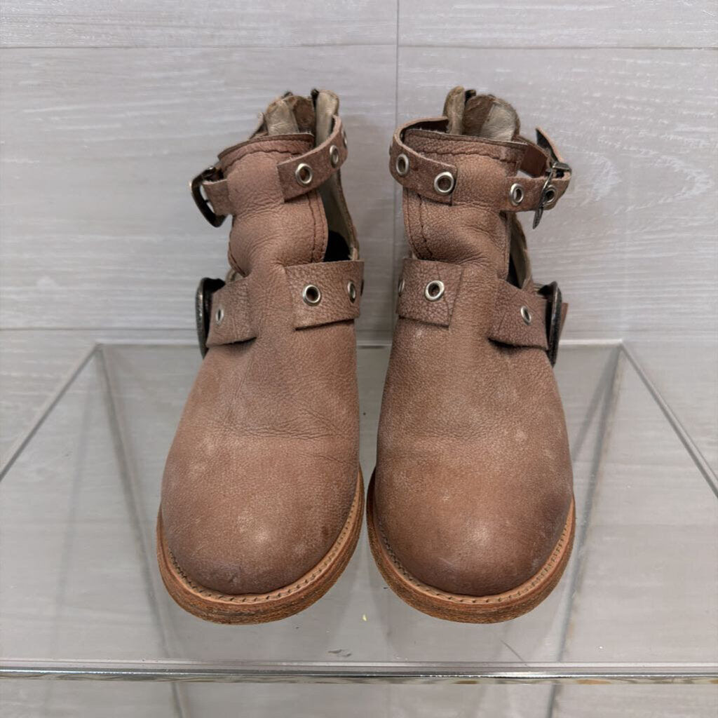 Free Bird Brown Leather Cutout Western Buckle Ankle Boots 7