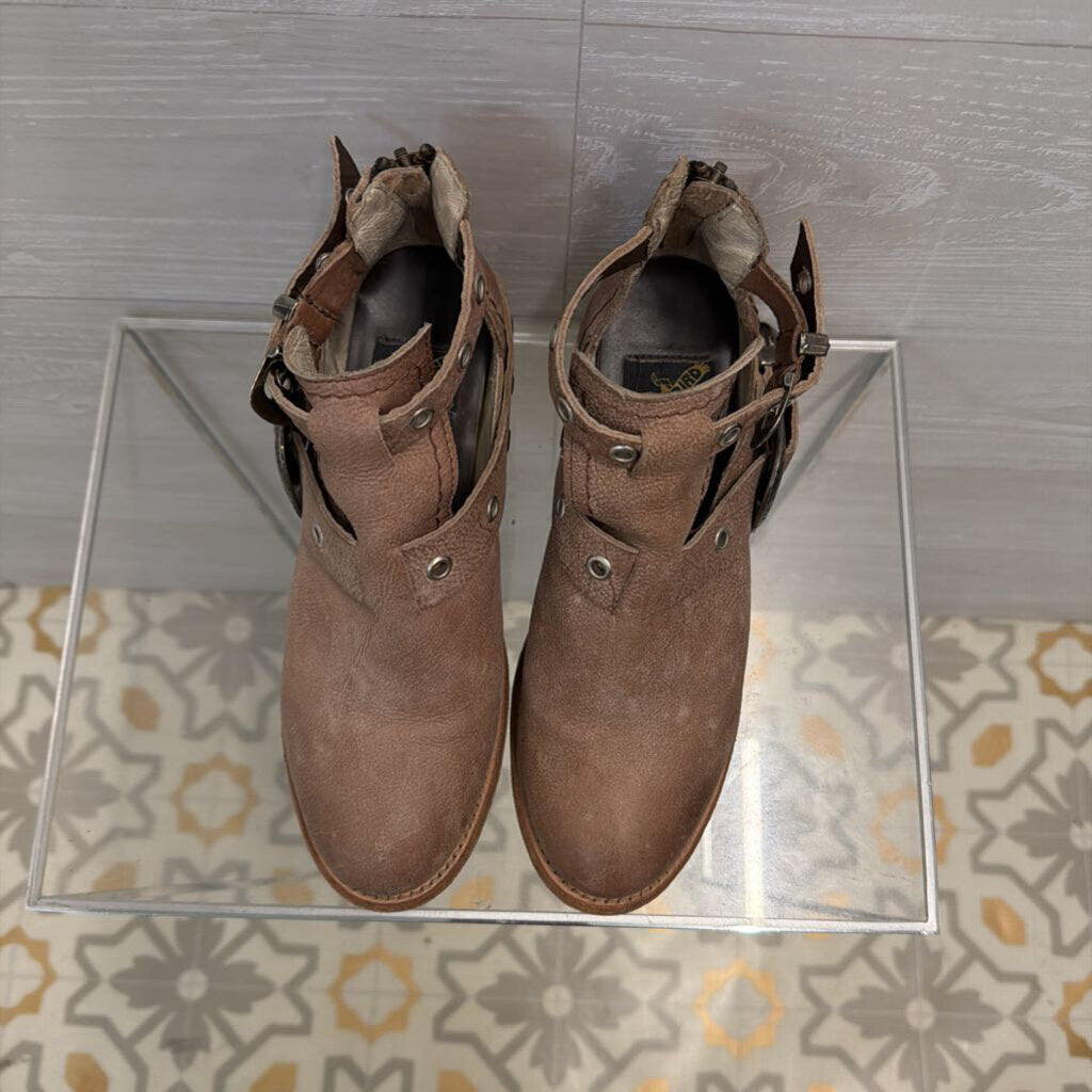 Free Bird Brown Leather Cutout Western Buckle Ankle Boots 7