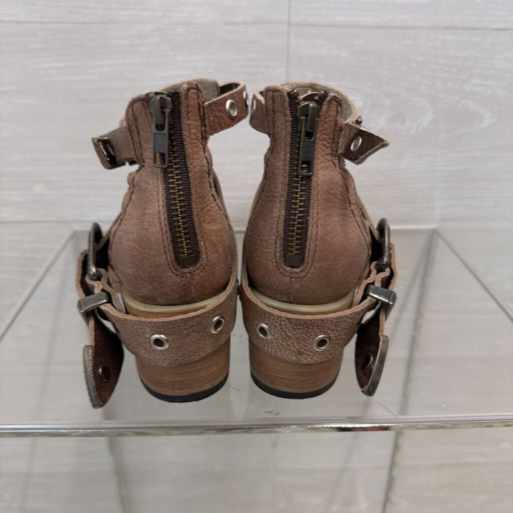 Free Bird Brown Leather Cutout Western Buckle Ankle Boots 7