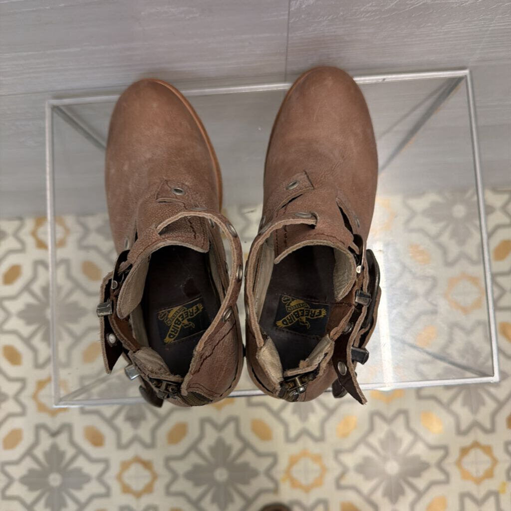 Free Bird Brown Leather Cutout Western Buckle Ankle Boots 7