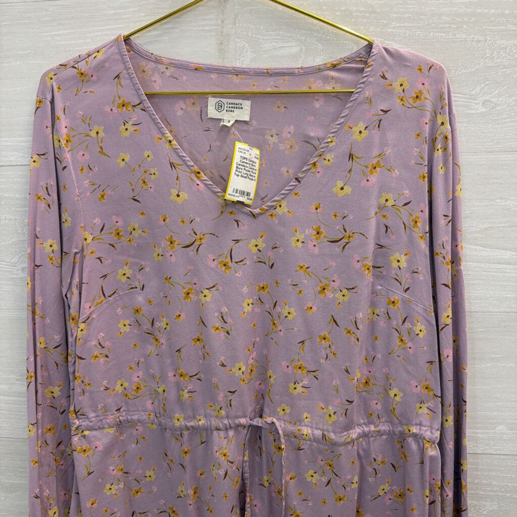 Candace Cameron Bure Purple Floral Print Long Sleeve Top Small