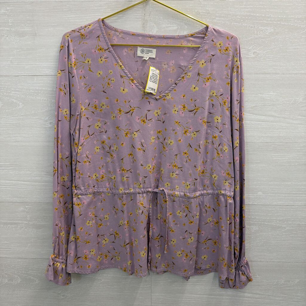 Candace Cameron Bure Purple Floral Print Long Sleeve Top Small