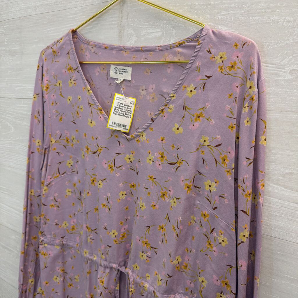 Candace Cameron Bure Purple Floral Print Long Sleeve Top Small