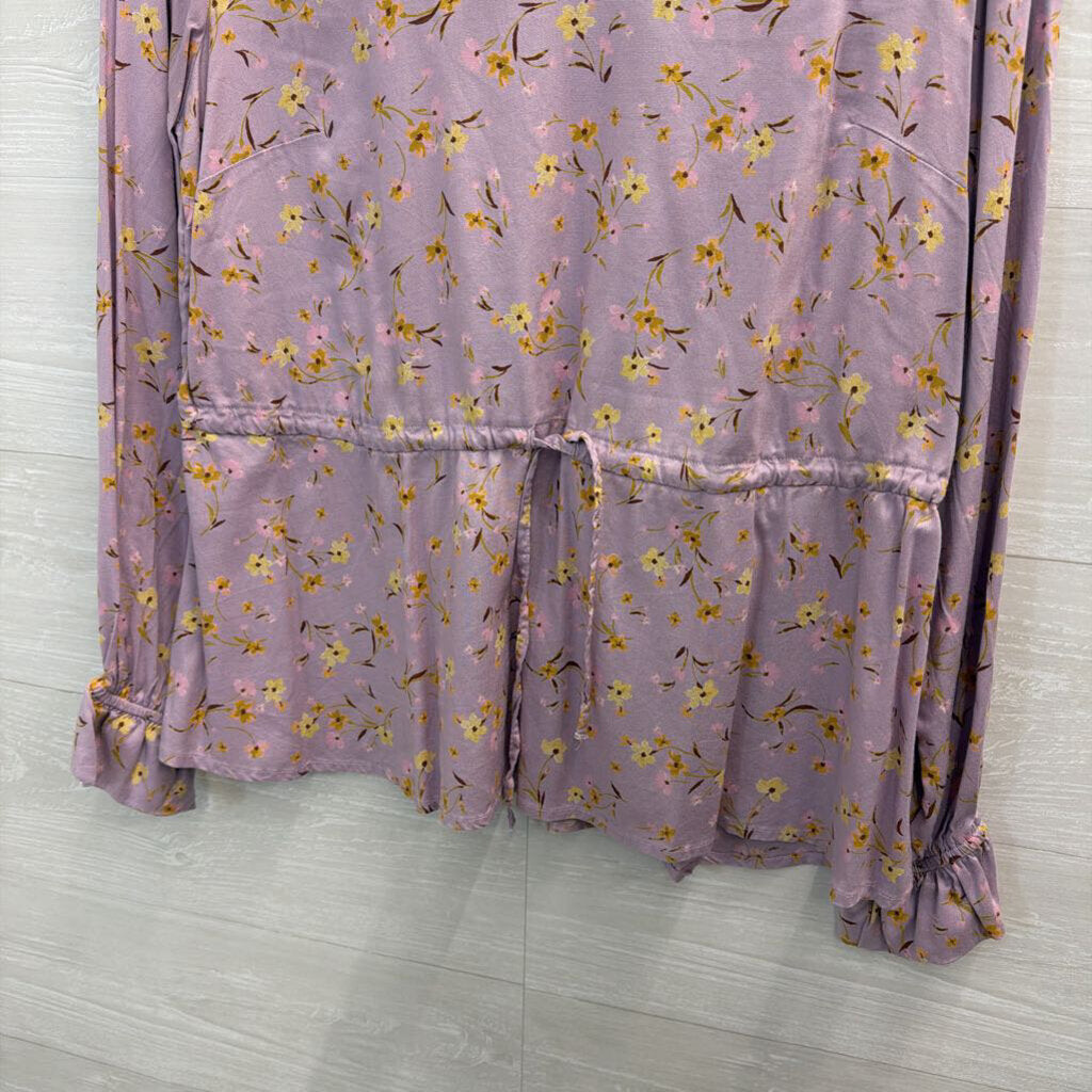 Candace Cameron Bure Purple Floral Print Long Sleeve Top Small