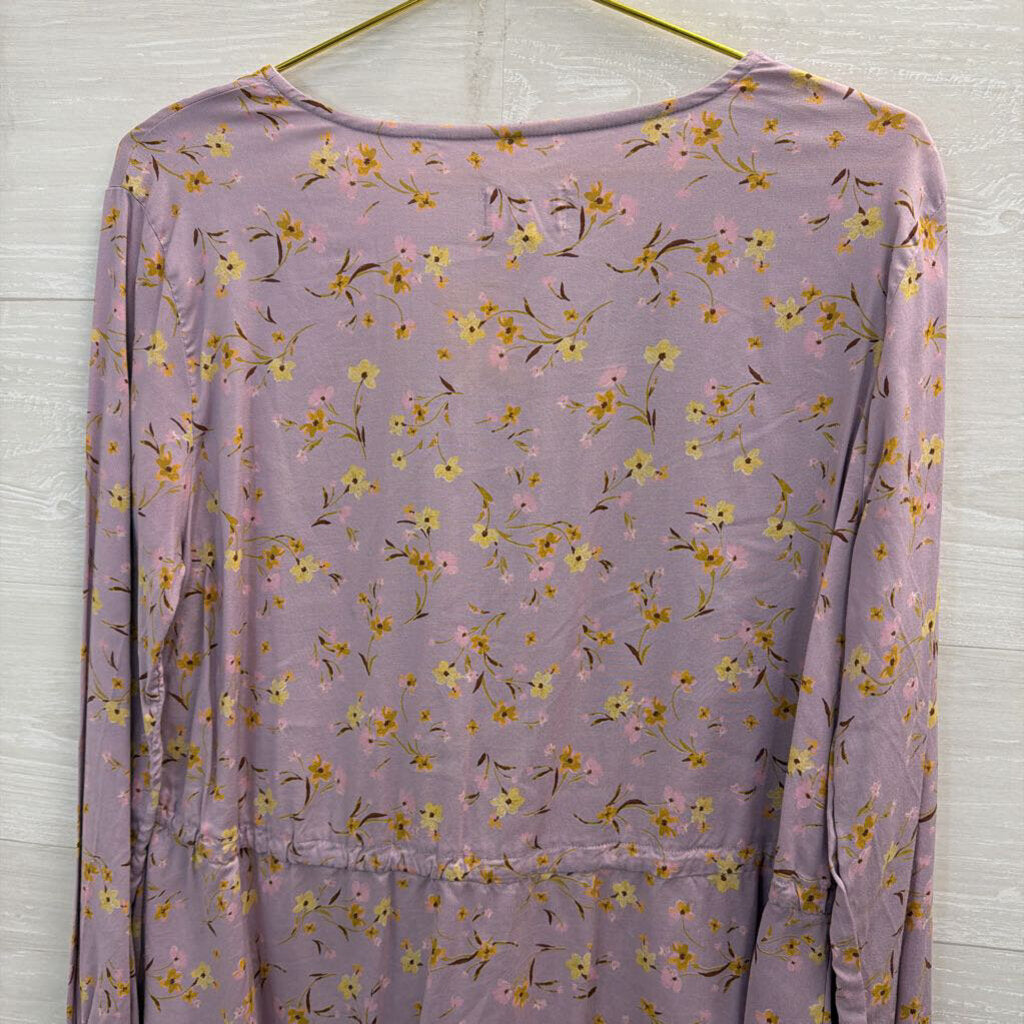 Candace Cameron Bure Purple Floral Print Long Sleeve Top Small