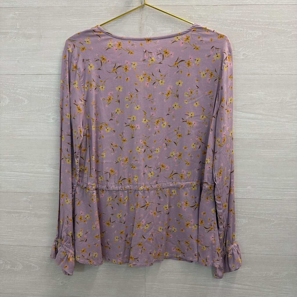 Candace Cameron Bure Purple Floral Print Long Sleeve Top Small