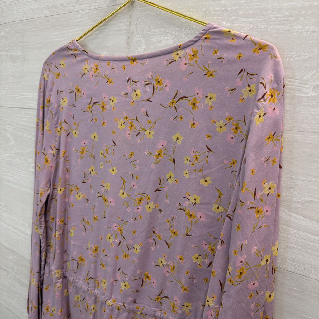 Candace Cameron Bure Purple Floral Print Long Sleeve Top Small