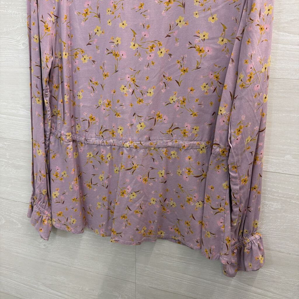 Candace Cameron Bure Purple Floral Print Long Sleeve Top Small
