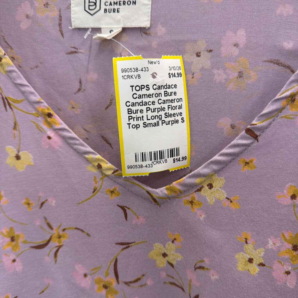 Candace Cameron Bure Purple Floral Print Long Sleeve Top Small