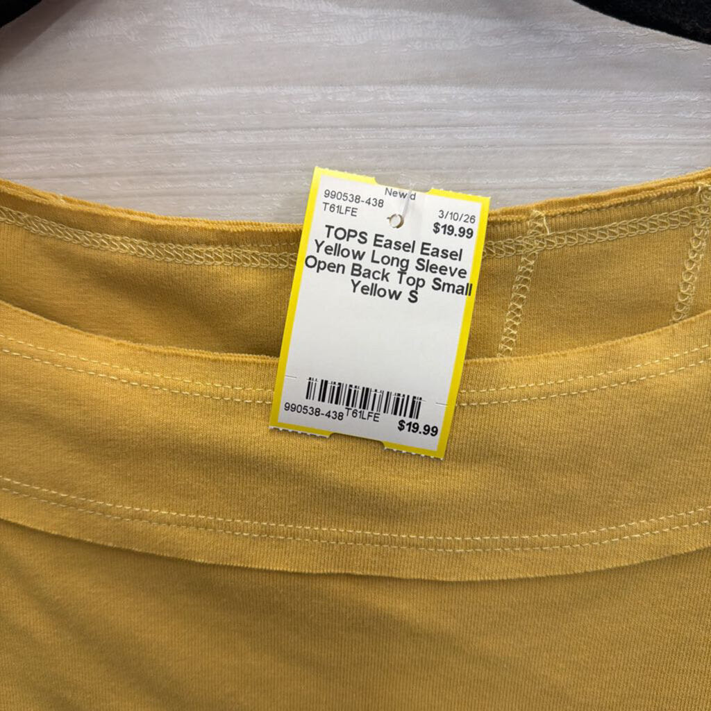 Easel Yellow Long Sleeve Open Back Top Small