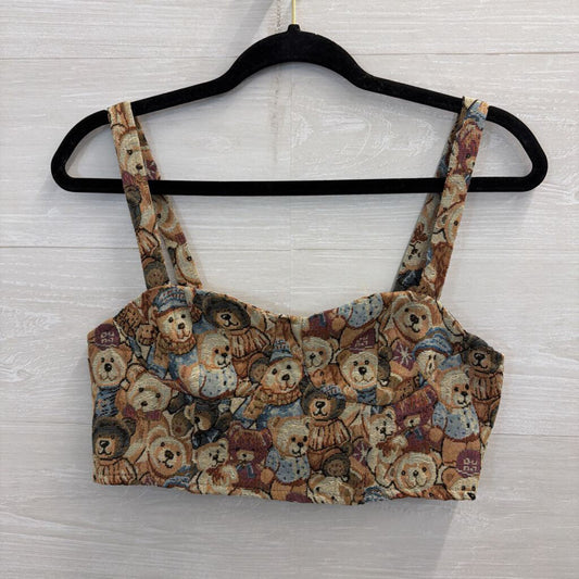 Brown Bear Print Crop Top Medium