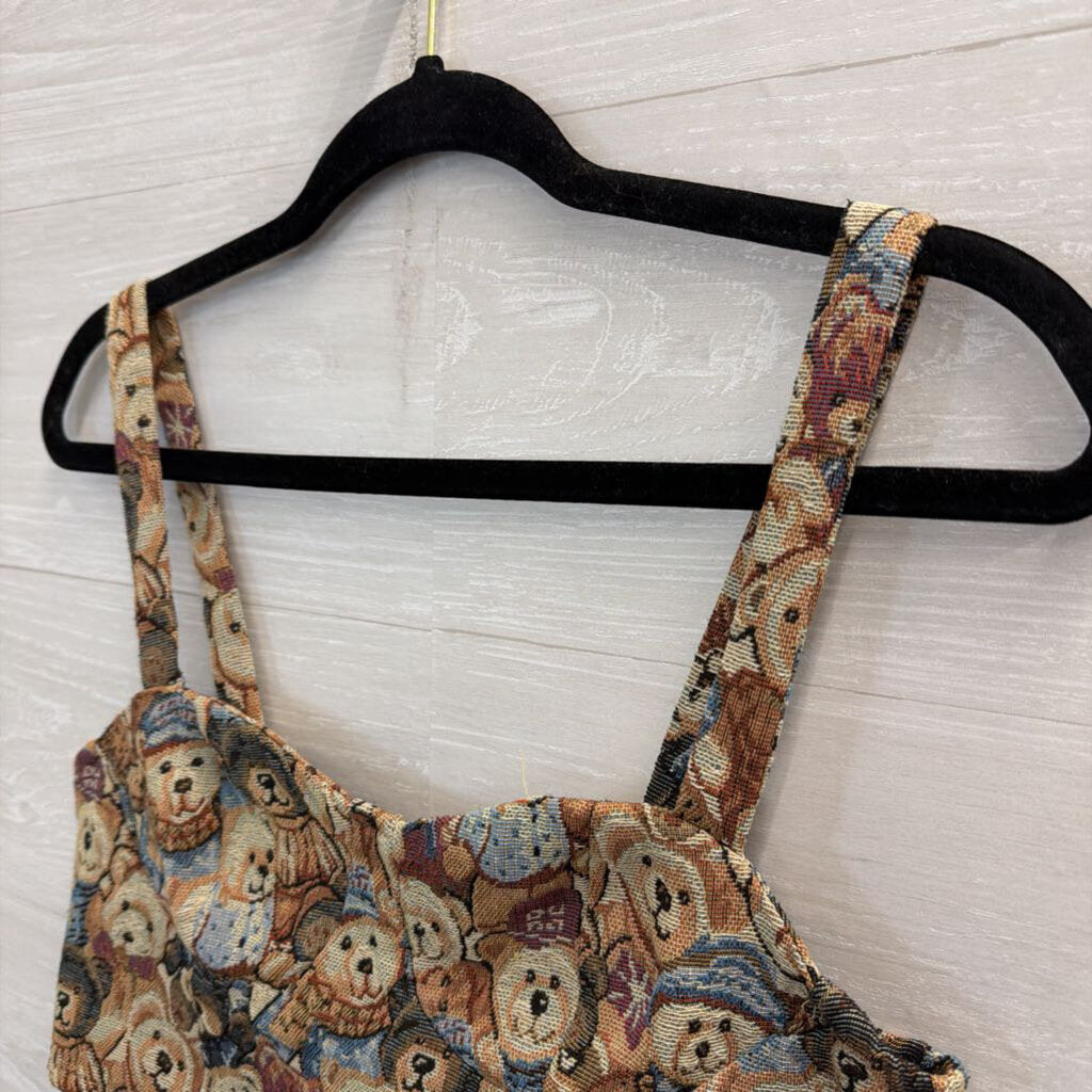 Brown Bear Print Crop Top Medium