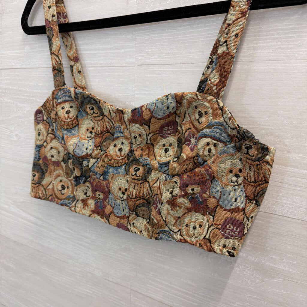 Brown Bear Print Crop Top Medium