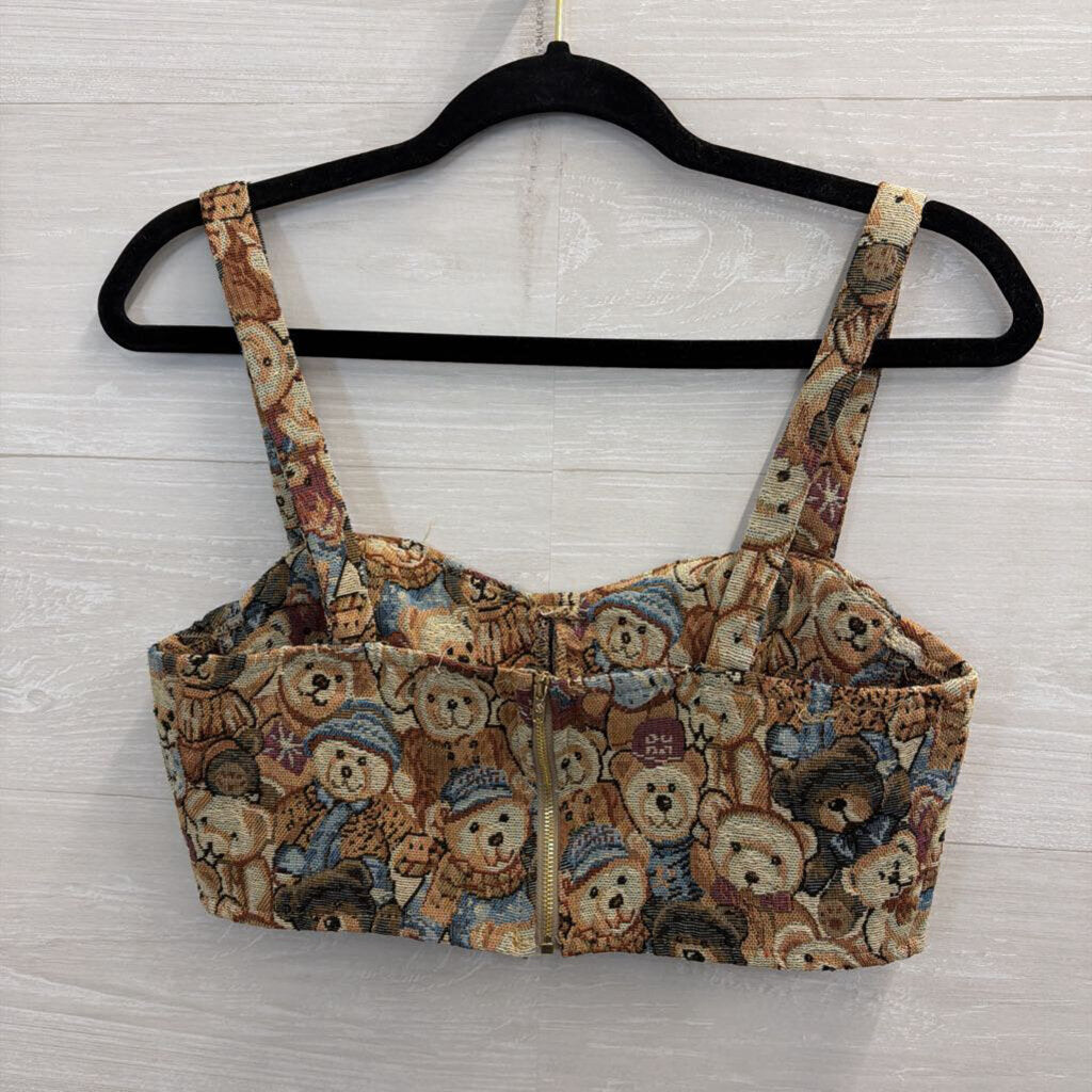 Brown Bear Print Crop Top Medium