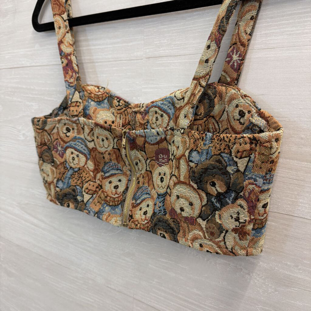 Brown Bear Print Crop Top Medium