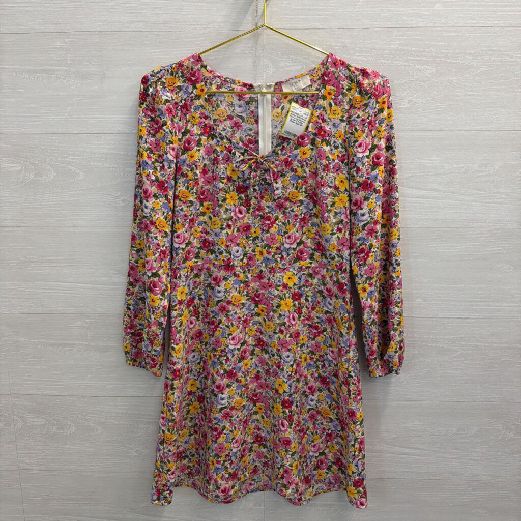Loft White/ Multi Floral Print Long Sleeve Dress 2 Petite