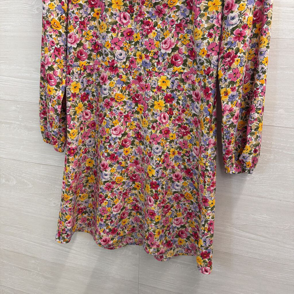 Loft White/ Multi Floral Print Long Sleeve Dress 2 Petite