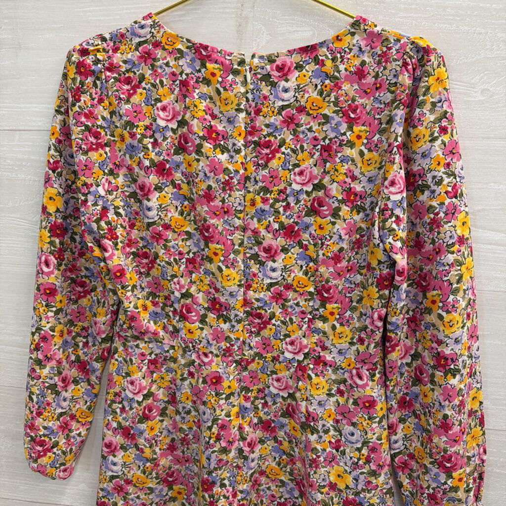 Loft White/ Multi Floral Print Long Sleeve Dress 2 Petite