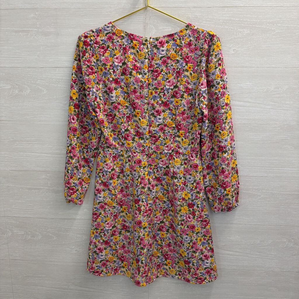 Loft White/ Multi Floral Print Long Sleeve Dress 2 Petite