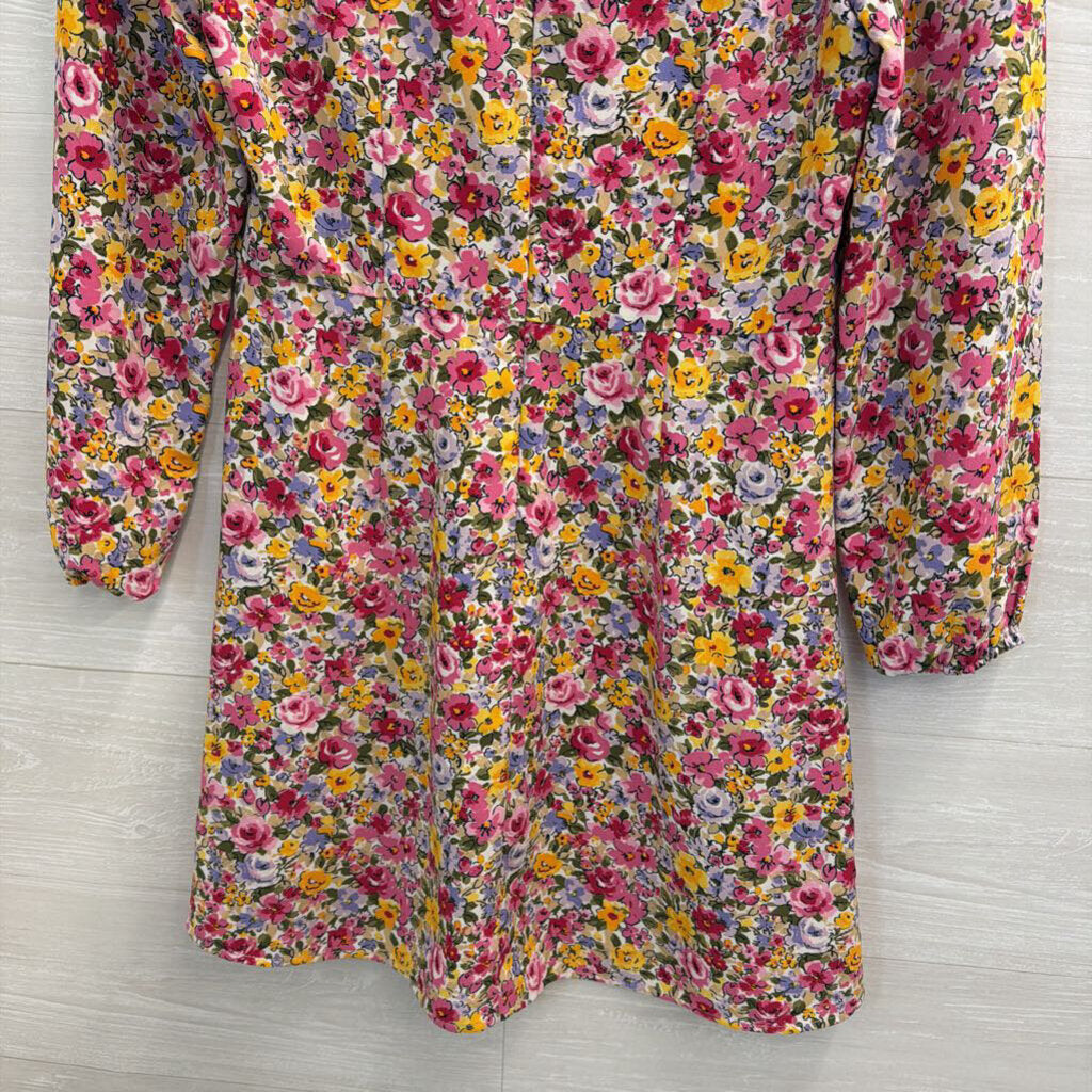 Loft White/ Multi Floral Print Long Sleeve Dress 2 Petite
