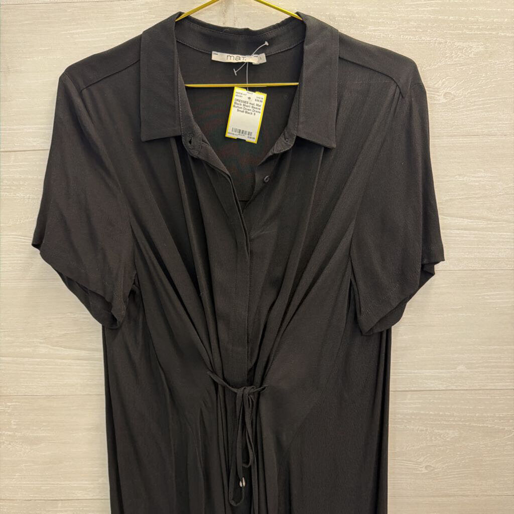 Mat Black Short Sleeve Button Down Dress Small