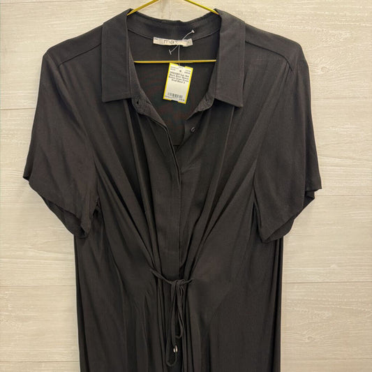 Mat Black Short Sleeve Button Down Dress Small