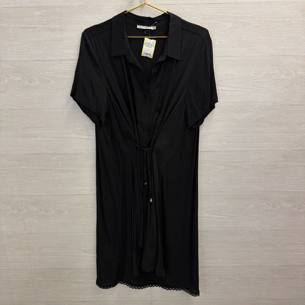 Mat Black Short Sleeve Button Down Dress Small