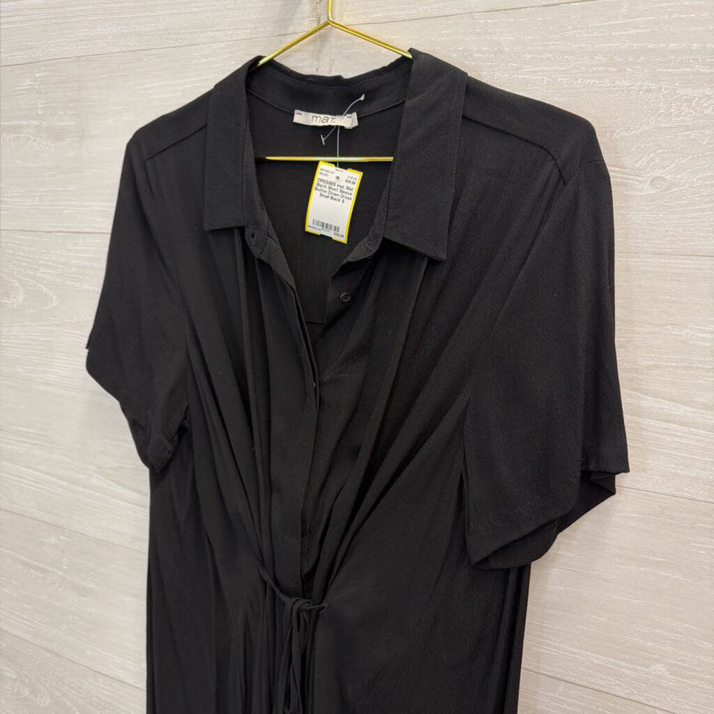 Mat Black Short Sleeve Button Down Dress Small