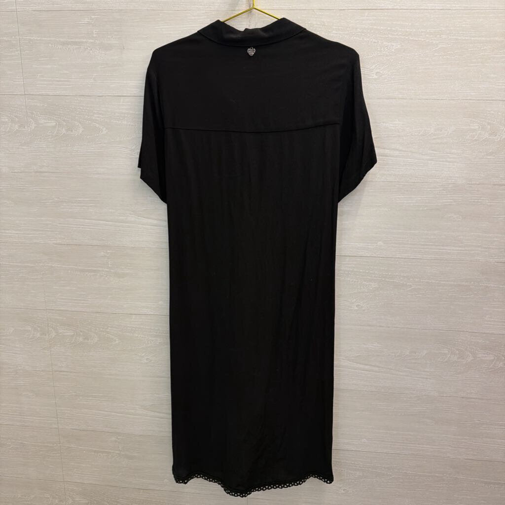 Mat Black Short Sleeve Button Down Dress Small