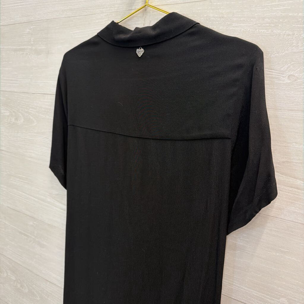 Mat Black Short Sleeve Button Down Dress Small