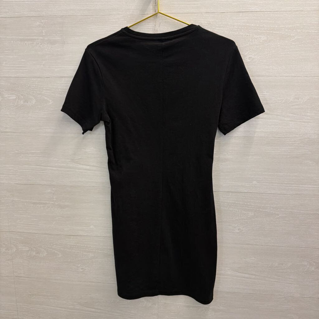 Black Lace Up Detail Short Sleeve Mini Dress 4