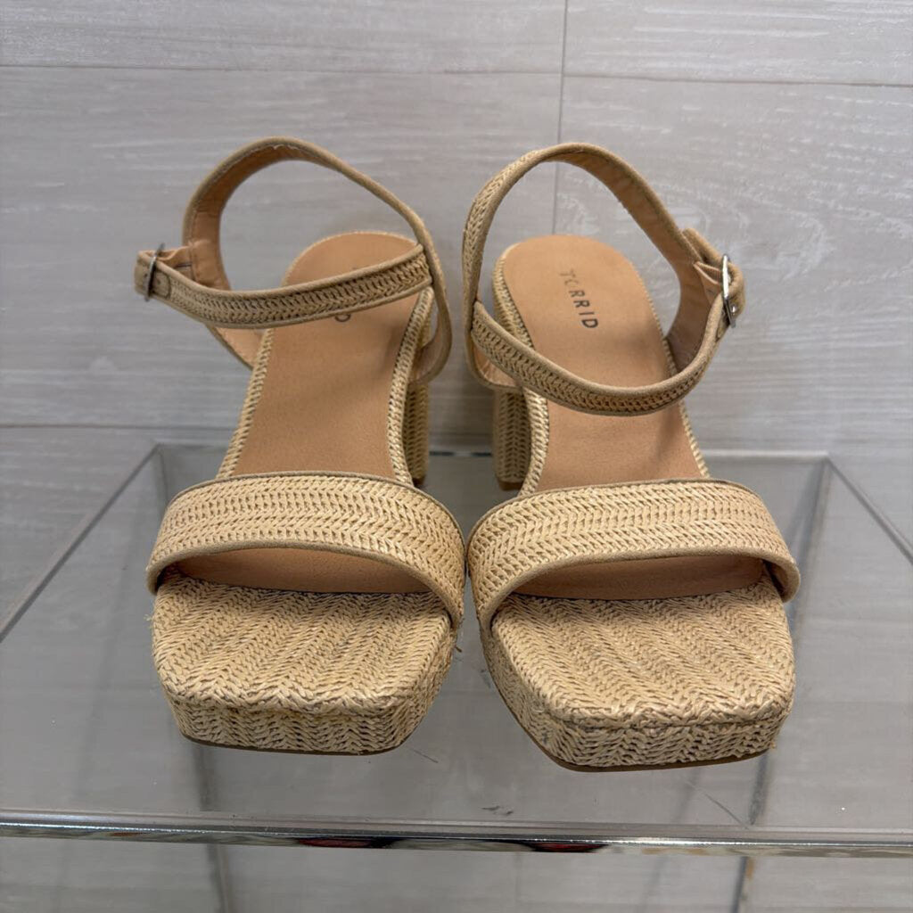 Torrid Beige Raffia Platform Sandal Heels 8.5 Wide