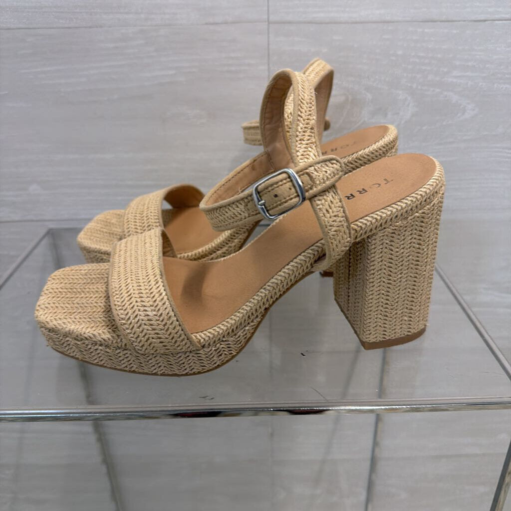 Torrid Beige Raffia Platform Sandal Heels 8.5 Wide
